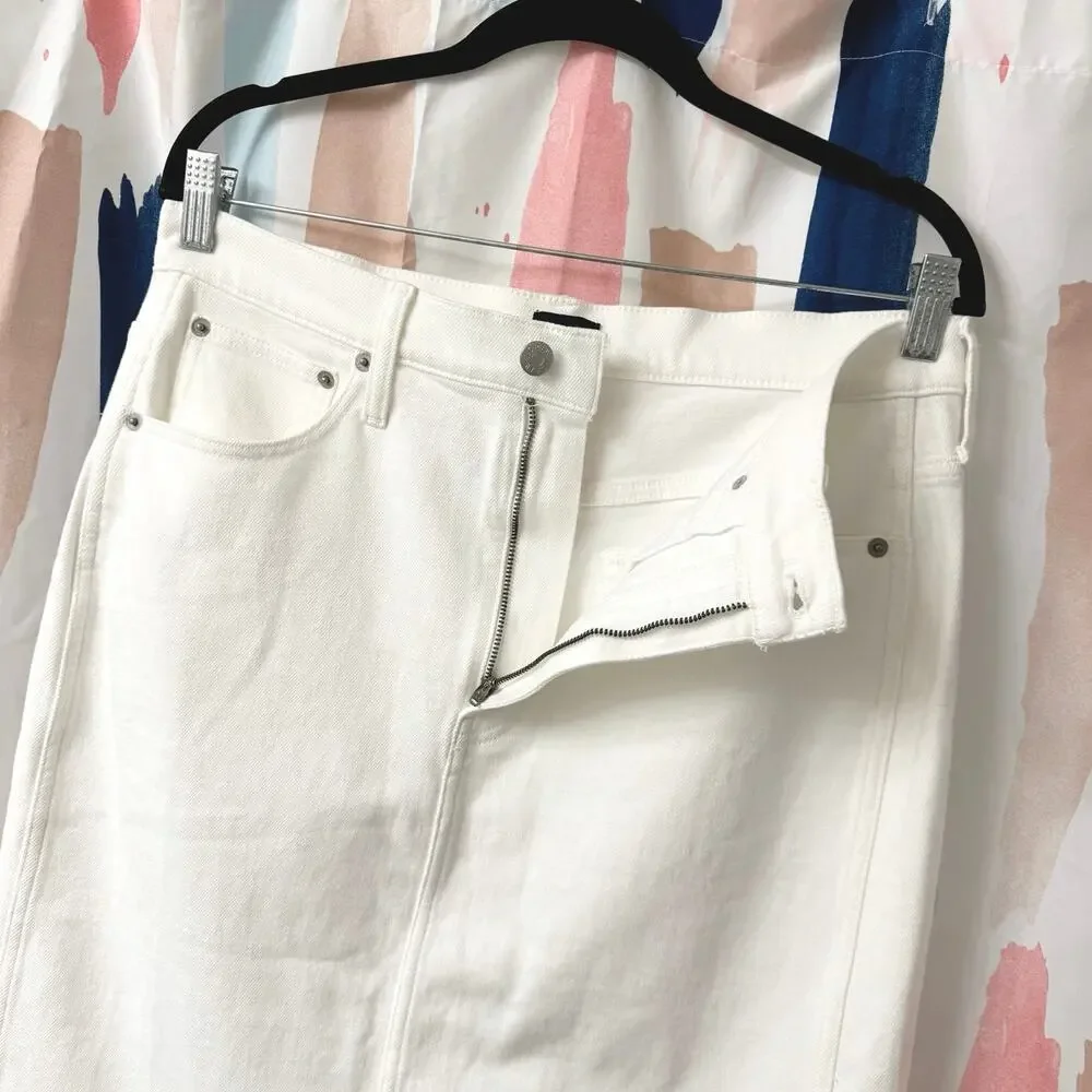 J. Crew Factory White Denim Midi Skirt Size 10